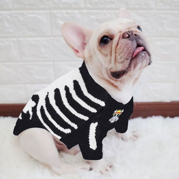 Trendy Brand Halloween Skull Autumn Winter Warm Core-spun Yarn Pullover Cute French Bulldog Pug Pet Sweater Dog Clothes_voghion.com