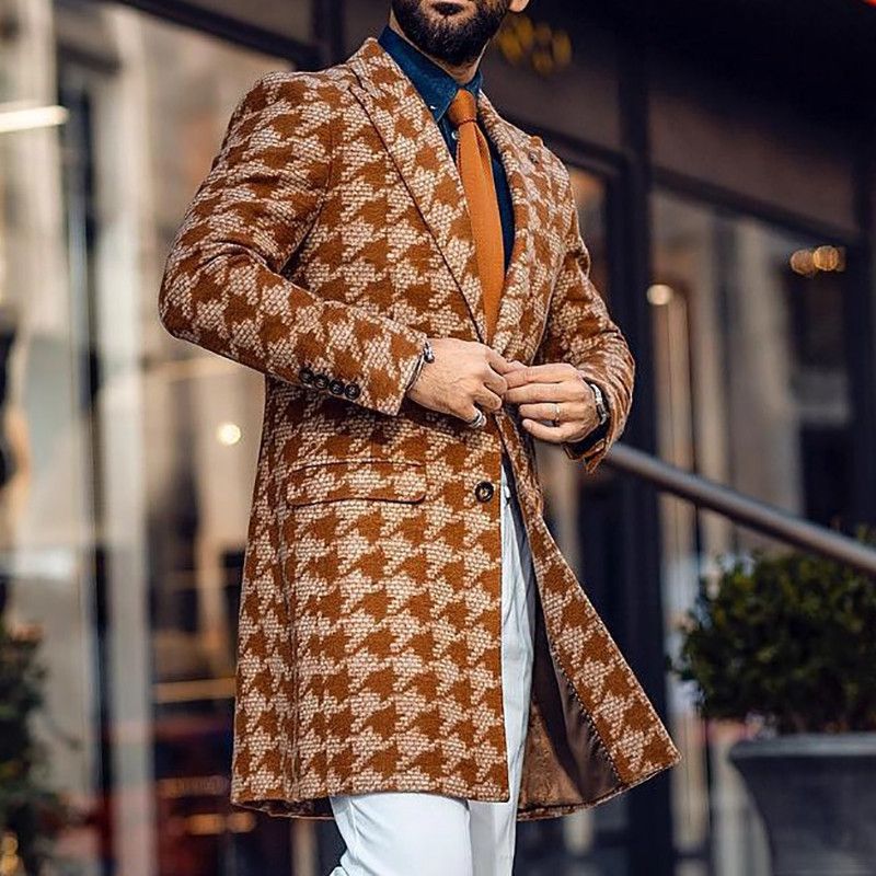 Retro britische Modejacke Independent Station grenzüberschreitender Winter mittellanger Anzugkragen Mode bedruckter Herrenmantel_voghion.com