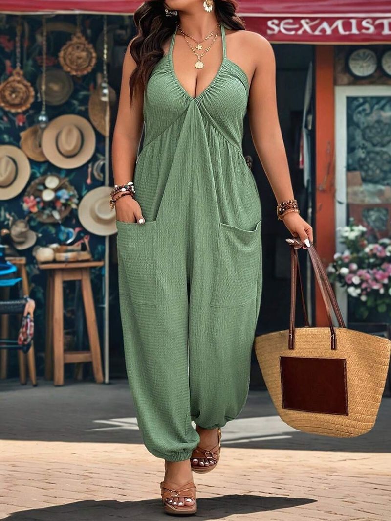 Women's Clothing Summer New Backless Jumpsuit Loose Wide Leg Large Size Jumpsuit_voghion.com