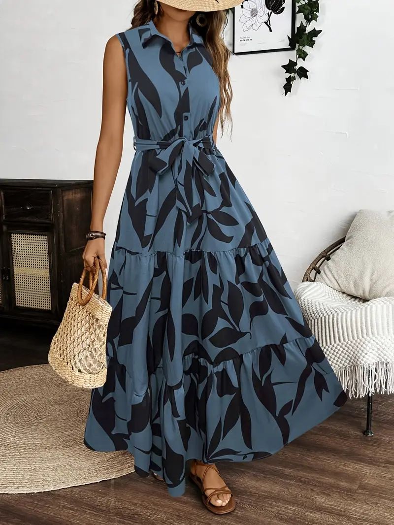 Women's Clothing Temperament Printed Long Sleeved Dress_voghion.com