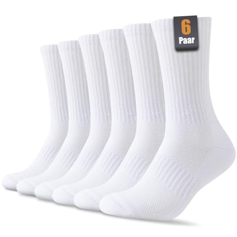6 pares de calcetines de algodón transpirables y acolchados para tenis, deportes, correr y senderismo, tallas 43-46, 39-42, 35-38, 47-50, color negro y blanco, para hombre y mujer._voghion.com