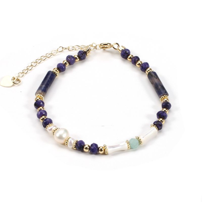 Süßwasser Perle Bambus Shell Lapis Lazuli Natürliche Stein Armband Halskette Set Weibliche_voghion.com