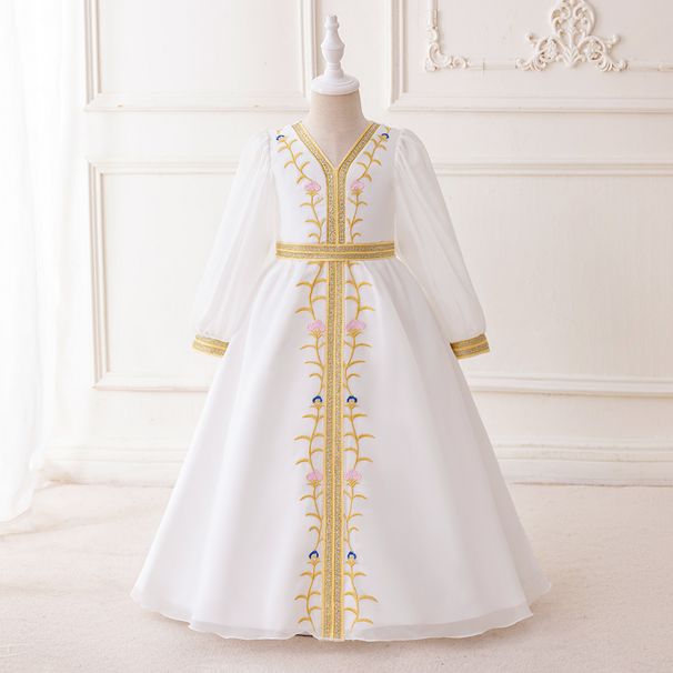 Vestito da principessa per bambini, elegante abito da principessa in chiffon con fiori ricamati a maniche lunghe_voghion.com