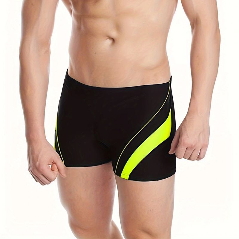 2024 Men's Clothing foreign trade new fashion black yellow color matching anti-exposure boxer men's swimming trunks manufacturer ready stock_voghion.com