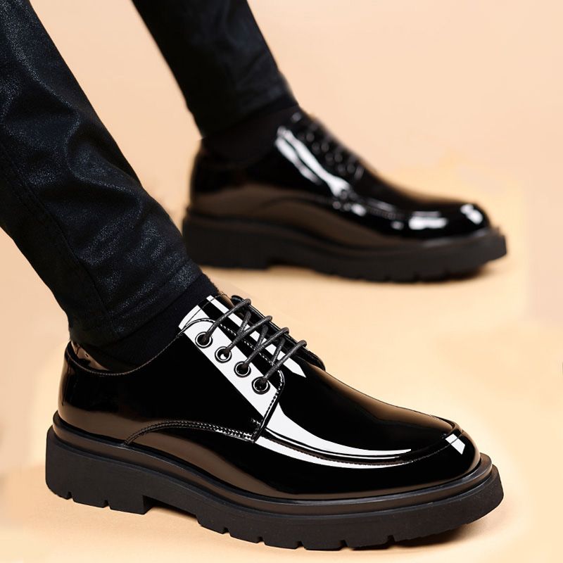 Spring Men Bright Leather Youth British Style Thick Sole Height Increasing Business Fancy Hair Stylist Dress Shoes Big_voghion.com