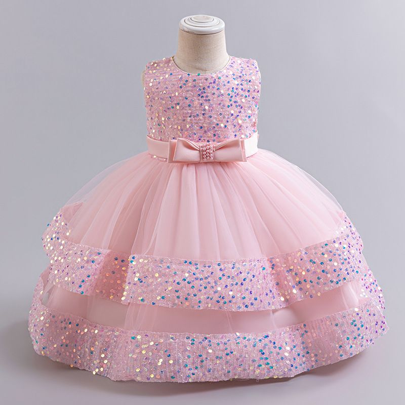 Roupas para bebês meninas Vestido infantil Vestido de princesa Saia multicamadas com lantejoulas Vestido pompadour Vestido de apresentação para anfitrião de aniversário de bebê_voghion.com