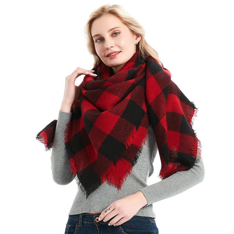 Women's Scarves  cashmere red and black plaid square scarf_voghion.com