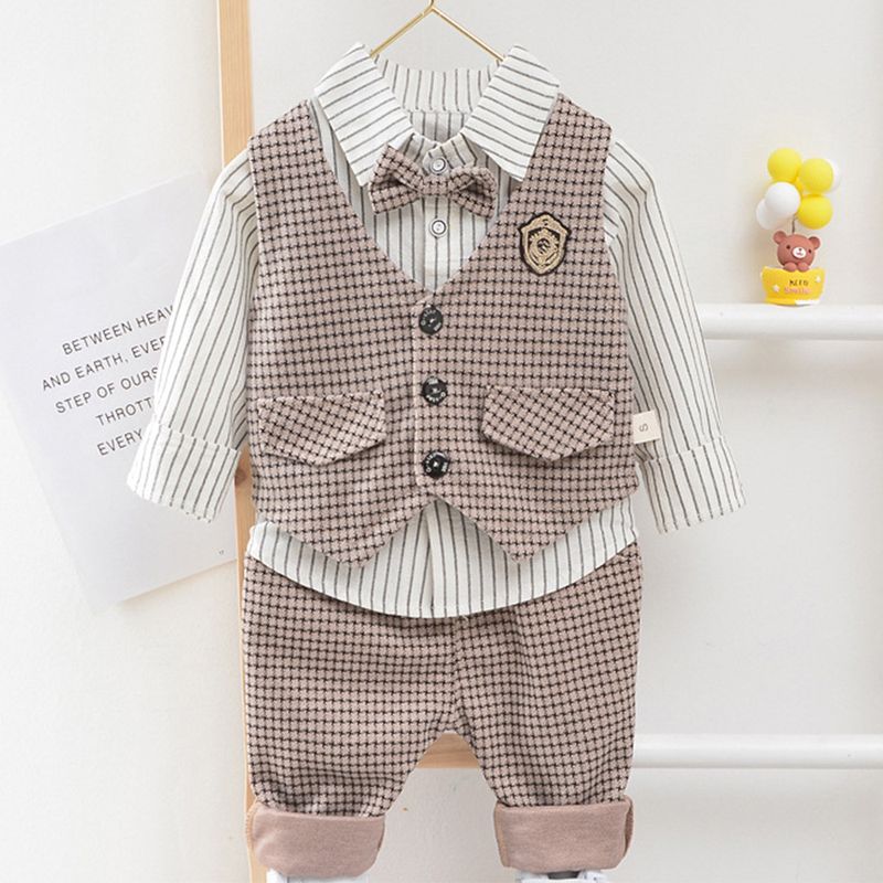 Baby clothes Boys long-sleeved trousers waistcoat three-piece dress for children thousand bird lattice performance gentleman_voghion.com