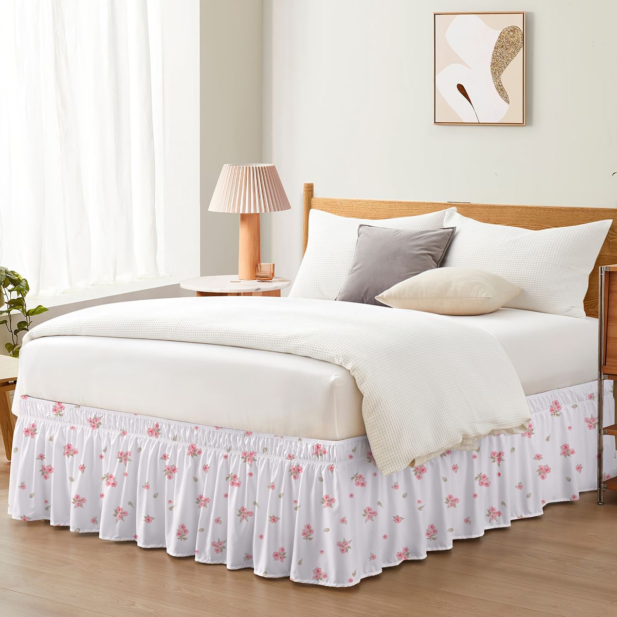 Jupe de lit élastique antidérapante - Jupe de lit à poches profondes pour la protection du matelas (tissu extensible Queen/King Size)_voghion.com