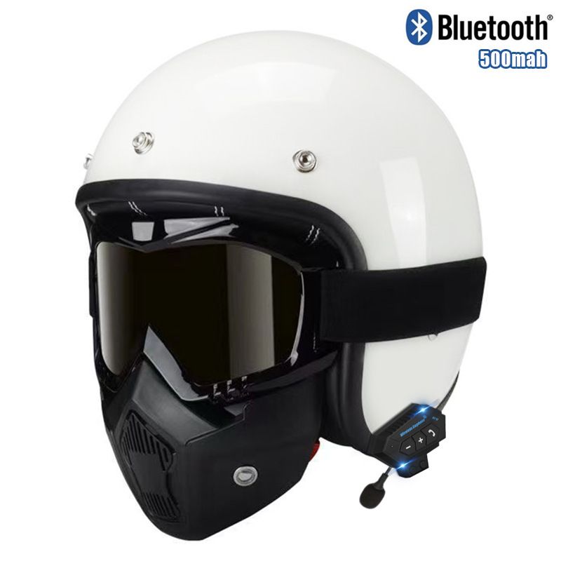Vintage Motorcycle Helmet For Women & Men – 3/4 ABS Safety Helmet With Bluetooth, UV-Protective Goggles, Retro Design – 3C Certified_voghion.com