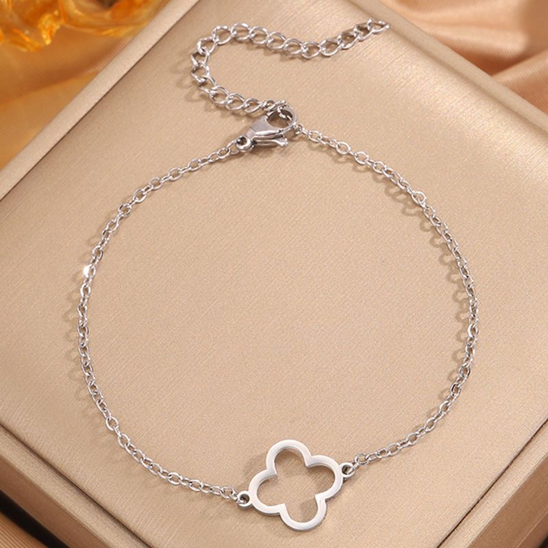 Braccialetto di diamanti da donna, bracciale in acciaio al titanio dorato, alla moda, stile coreano, semplice, semplice, in acciaio al titanio, argento, per donna, quadrifoglio, Holl_voghion.com