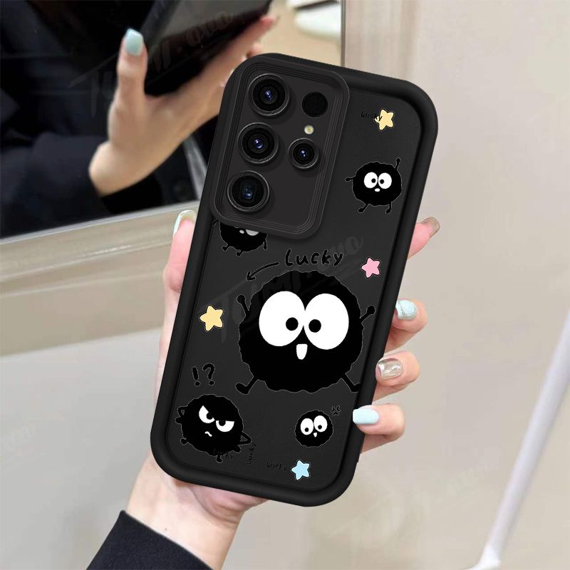 Lovely Black Eggette Matte Phone Case for Samsung Galaxy S24 Ultra S23 FE S22 S21 Plus FE A54 A34 A14 A73 A53 A33 5G Back Cover_voghion.com