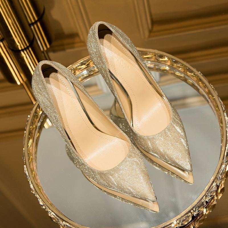 Zapatos de tacón alto de lujo para mujer, de color dorado y plateado, con punta en punta, para fiesta, boda, tacones de aguja, de diseñador_voghion.com