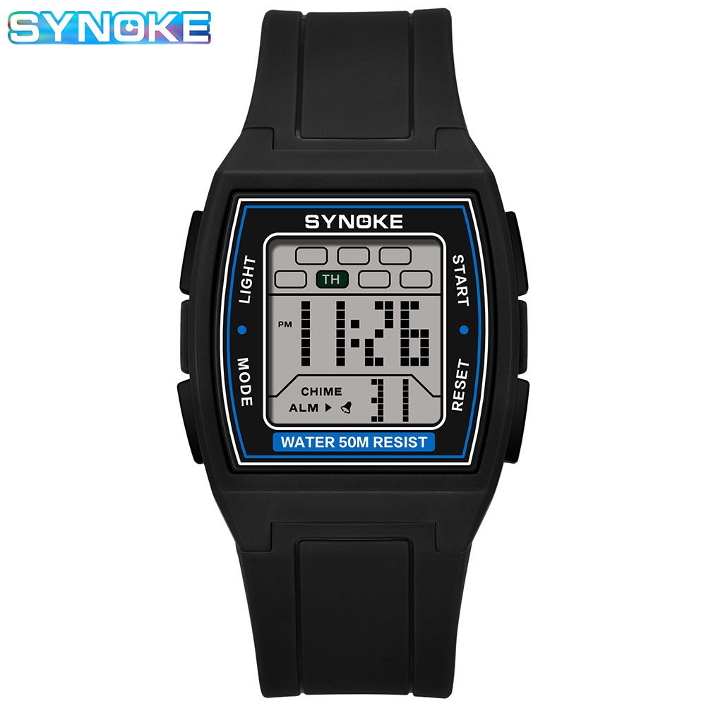 SYNOKE Sport elektronische Uhr Herren multifunktionale quadratische Retro leuchtende wasserdichte Outdoor-Studentenuhr_voghion.com