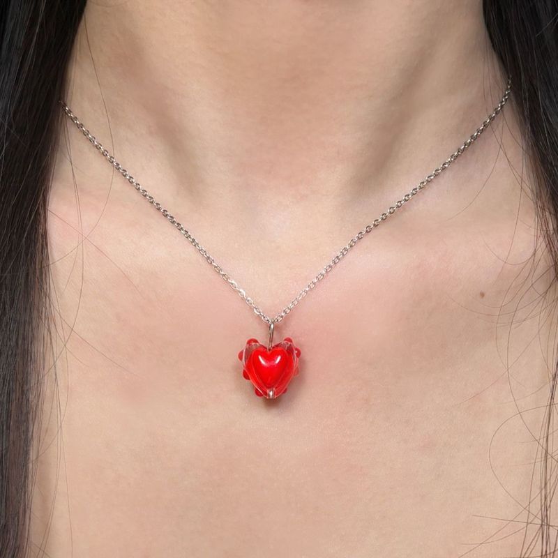Collier en forme de cœur avec pendentif en forme de champignon rouge pour meilleur ami, simple et élégant, idéal comme cadeau_voghion.com