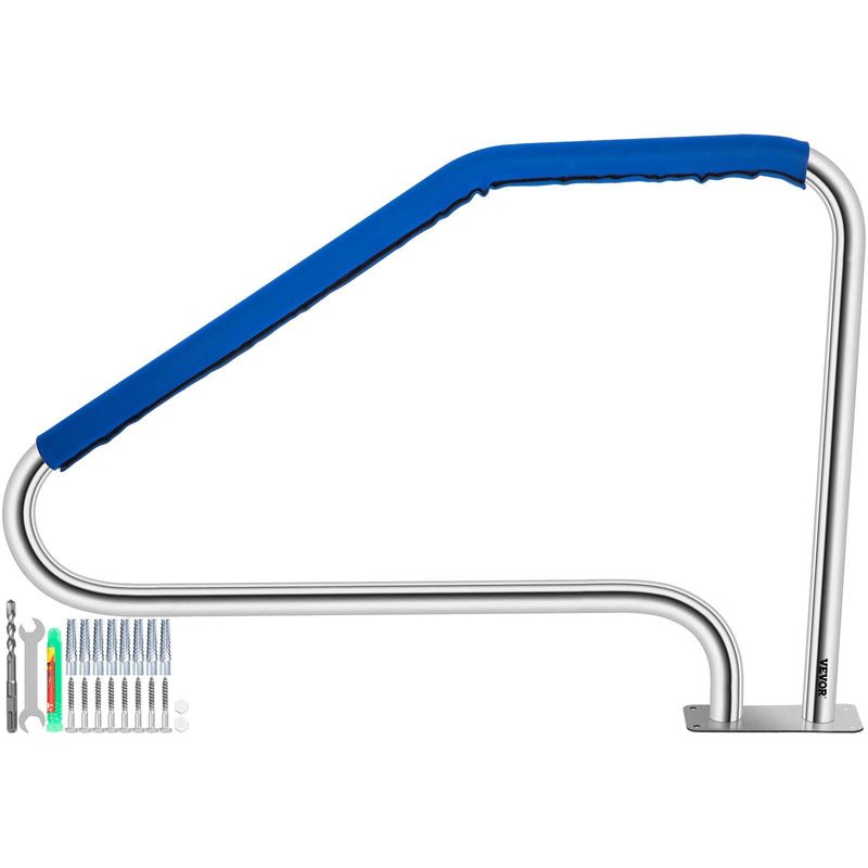 VEVOR Pool Handrail, 49.4" X 34" Swimming Pool Stair Rail, 304 Stainless Steel Stair Pool Hand Rail Rated 375lbs Load Capacity, Pool Rail With Quick Mount Base Plate, And Complete Mounting Accessories_voghion.com