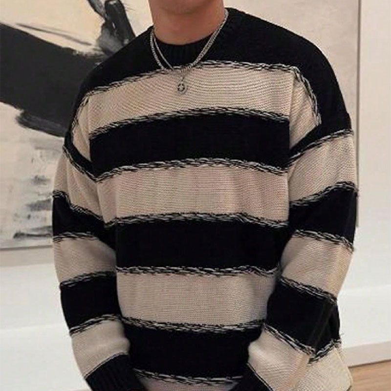 Stripe Colorblock Sweater – Trendy Crewneck Pullover For Men, Edgy & Stylish"_voghion.com
