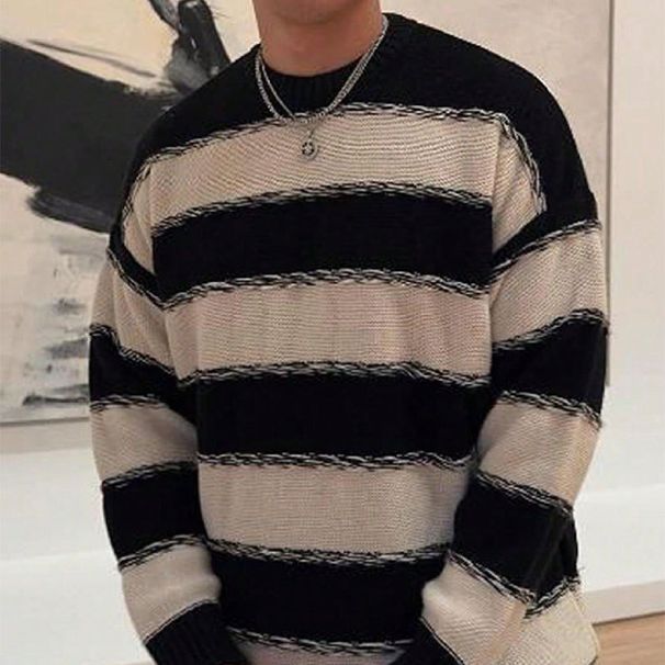 Stripe Colorblock Sweater – Trendy Crewneck Pullover For Men, Edgy & Stylish"_voghion.com
