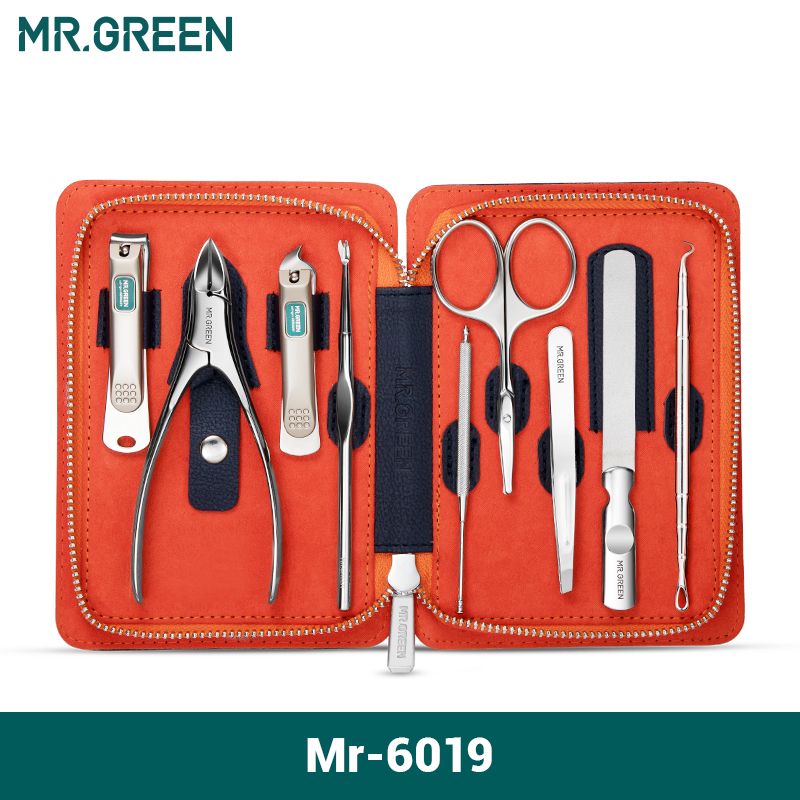 Set manichiură MR.GREEN 9 în 1 Kit practic profesional cu husă din piele Unghiere din oțel inoxidabil_voghion.com
