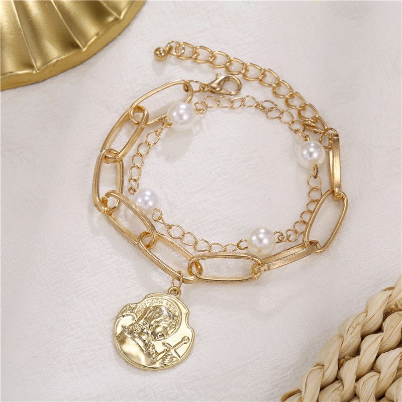 Hand Jewelry Creative Minimalist Cold Style Pearl Double Layer Chain Bracelet_voghion.com