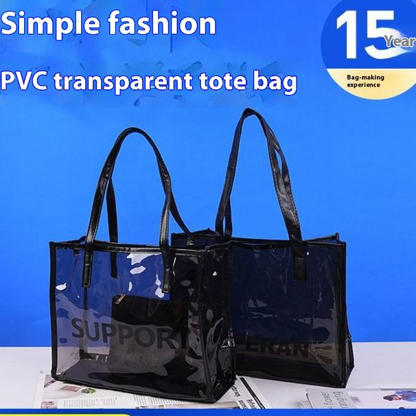 PVC trasparente per pendolarismo, semplice uso quotidiano, borsa tote di grande capacità, ins premium plastic jelly bag_voghion.com