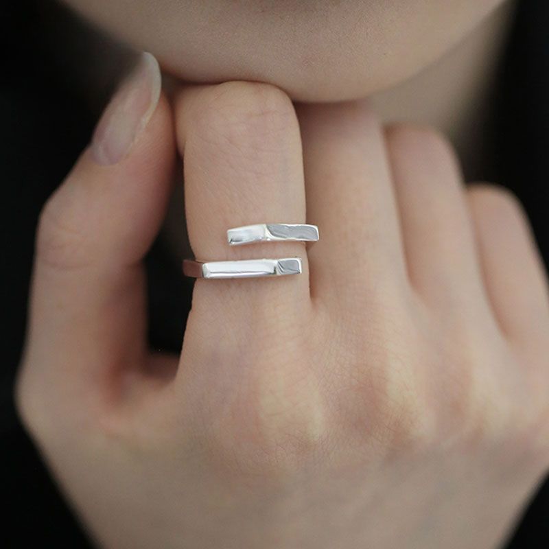 Silver Geometric Hexagon Simple Niche Ins Fashion Personality Open Index Finger Ring Minimalist Style_voghion.com