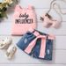 Babykleidung Mädchen-Tanktop mit süßem Buchstaben in Rosa + zerrissene Jeansshorts, 2-teiliges Set_voghion.com