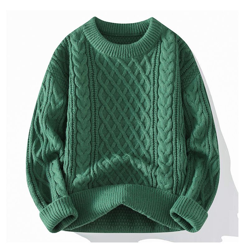 Sweater men's autumn and winter new loose round neck pullover with diamond grid lazy style couple's versatile solid_voghion.com