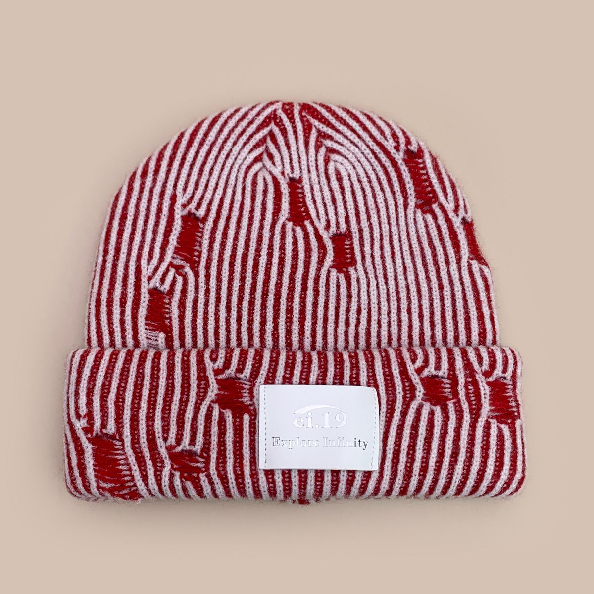 Berretto unisex in maglia effetto consumato con strisce e toppe con lettere - Cappello invernale in stile vintage per uomo e donna - Caldo e alla moda_voghion.com