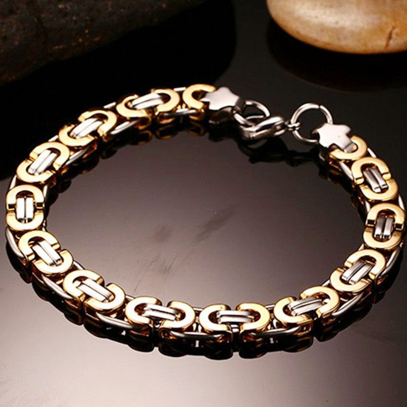 Titanium steel Byzantine bracelet black imperial men's king chain Punk jewelry for men_voghion.com