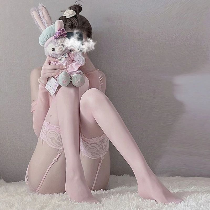 Slim lace suspenders, super thin, hot JK long tube lace, black silk, pure anime suit, sexy white silk socks_voghion.com