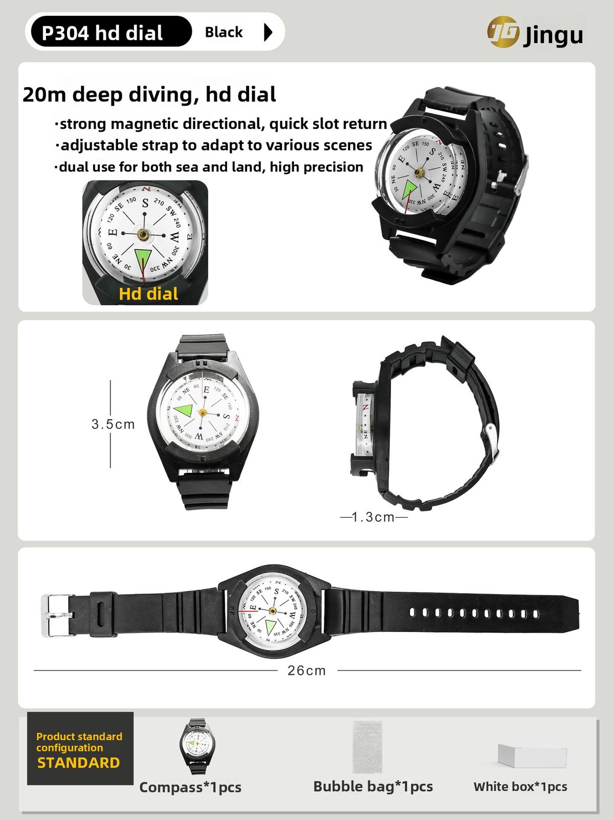 Professionelle korrosionsbeständige Taucherarmbanduhr Unterwasserkompass Stark magnetisch leuchtend wasserdicht_voghion.com