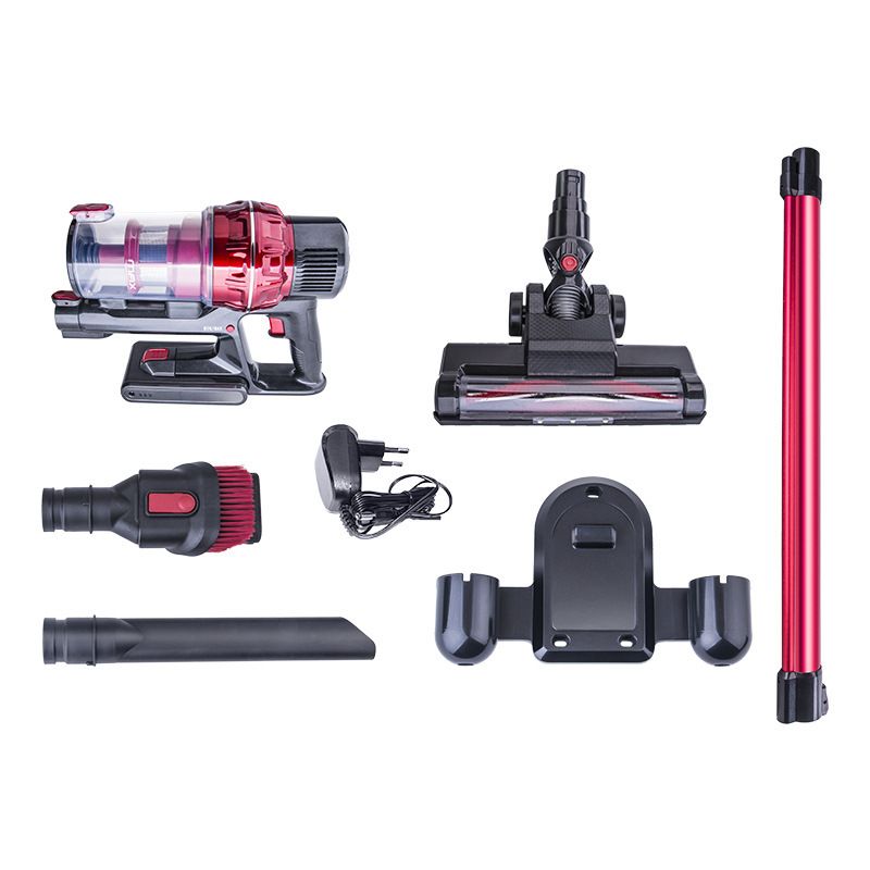 Potente aspirapolvere senza fili per casa e auto - Aspirapolvere portatile leggero con spazzola multisuperficie, aspirazione potente da 120 W, rosso e grigio_voghion.com