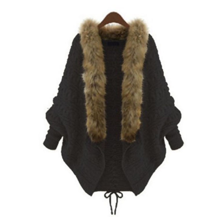 Cappotto maglione da donna con collo in lana e scialle a mantella cardigan lavorato a maglia_voghion.com