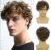 Sentetik Saç Perukları Erkek Perukları Kahverengi Yan Patlamalar Kısa Kıvırcık Saç Kimyasal Elyaf Başlık_voghion.com