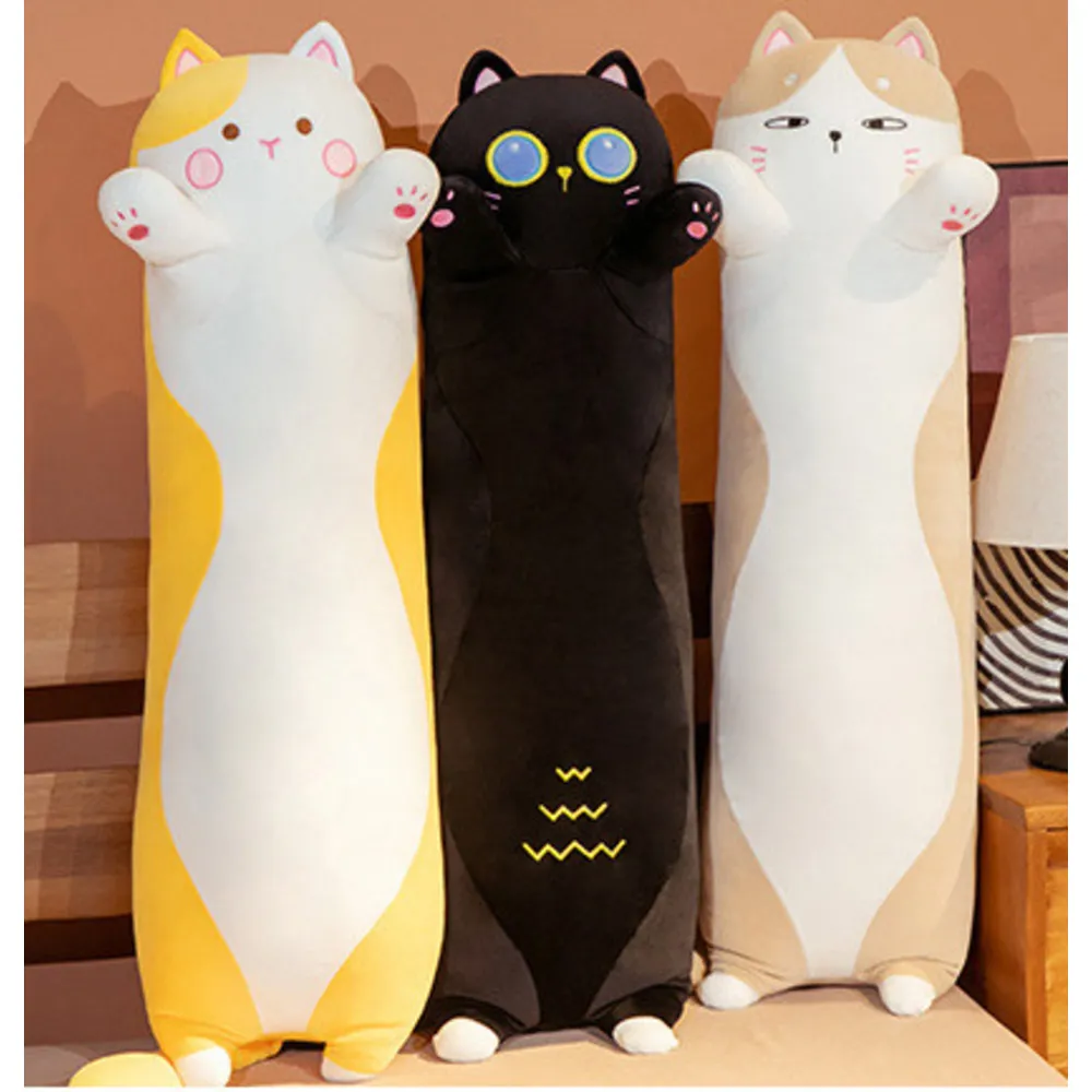 Plīša rotaļlieta radošam kaķim, garš spilvens, spilvens, kāju skava, nomierinošs miegs, noņemama un mazgājama auduma lelle_voghion.com