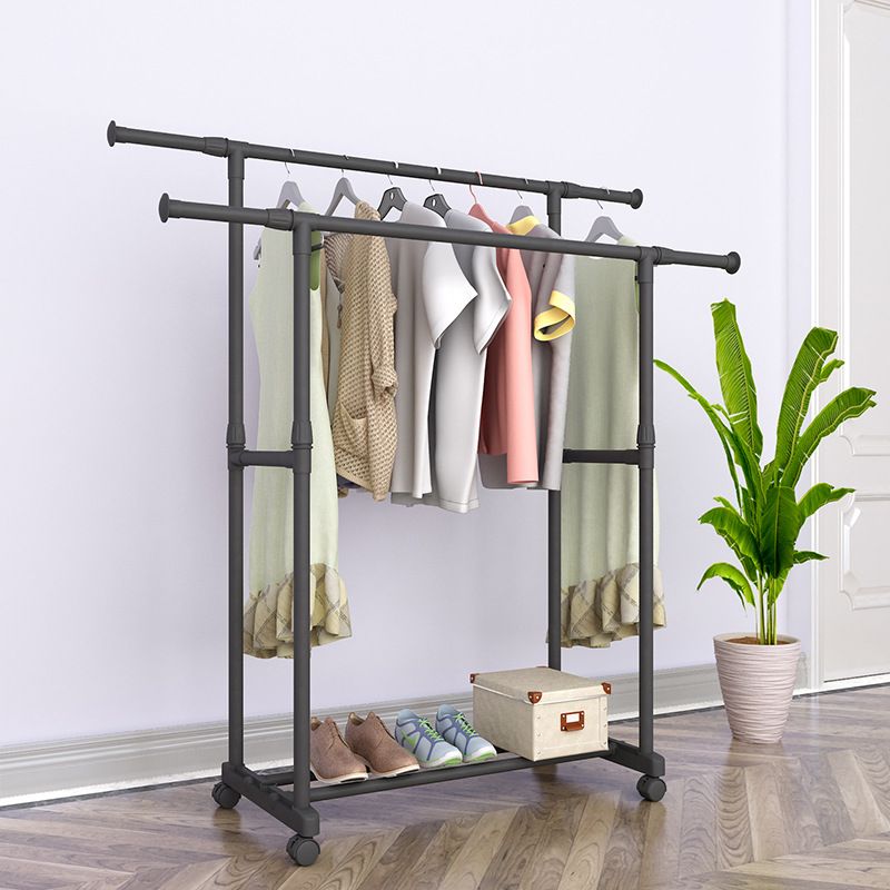 Adjustable Wall Mounted Clothes Drying Rack - Heavy Duty Stainless Steel Double Rod Laundry Hanger With Wheels, Foldable & Space Saving_voghion.com
