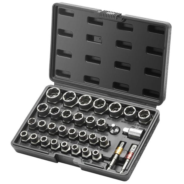 VEVOR Bolt Extractor Set, 29-Piece Bolt And Nut Remover Set, 6mm To 10mm, 13/32' To 3/4', CR-MO Steel Extraction Socket Set With Storage Case, For R_voghion.com