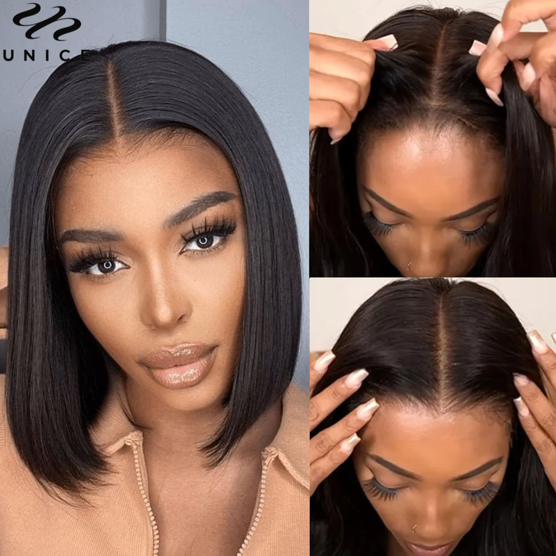vendita calda UNice Bye-Bye Knot 7x5 chiusura pre-taglio capelli umani usura Go Glueless parrucca parrucche corte in pizzo Bob per le donne_voghion.com