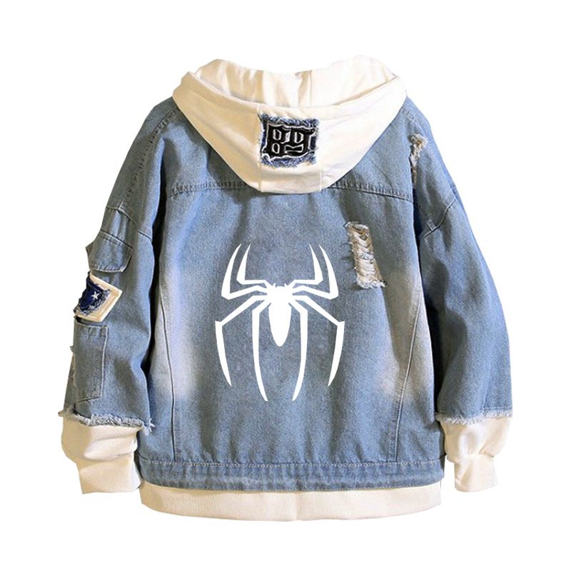 Abbigliamento maschile primavera e autunno anime periferico giacca di jeans felpe con cappuccio da uomo e da donna vestiti alla moda finta felpa in due pezzi_voghion.com