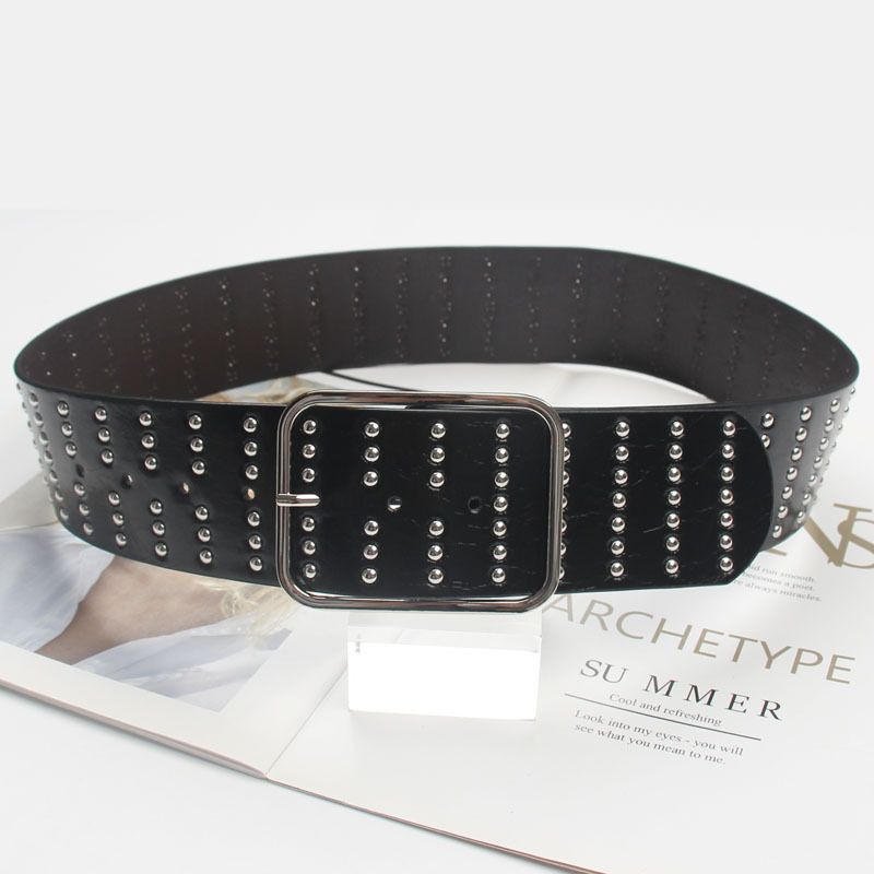 Punk-Stil Nieten breit für Frauen schwere Handwerk Design Sinn Persönlichkeit Bund Dekoration Kleid Zubehör Taille Gürtel_voghion.com