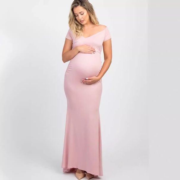 Off the shoulder wrap chest photography dress/dress maternity dress_voghion.com