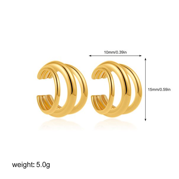Set di gioielli da donna, alla moda, in oro, semplice, a forma di C, con clip per orecchini senza fori, con clip per osso dell'orecchio, orecchini a tre strati, alla moda, da viaggio, pezzo unico_voghion.com