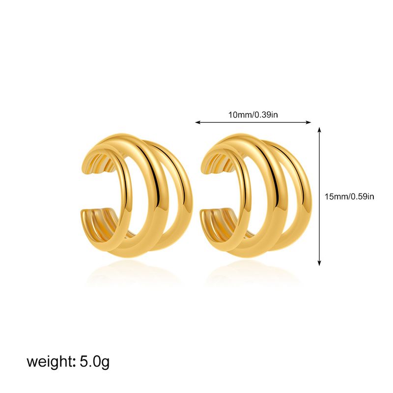 Set di gioielli da donna, alla moda, in oro, semplice, a forma di C, con clip per orecchini senza fori, con clip per osso dell'orecchio, orecchini a tre strati, alla moda, da viaggio, pezzo unico_voghion.com