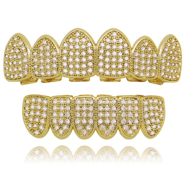Mikroinkrusteeritud 4A tsirkooniga kullatud hip hop traksidega grillid meestele ja naistele Halloweeni vampiiride kuldhammaste tarvikute jaoks_voghion.com