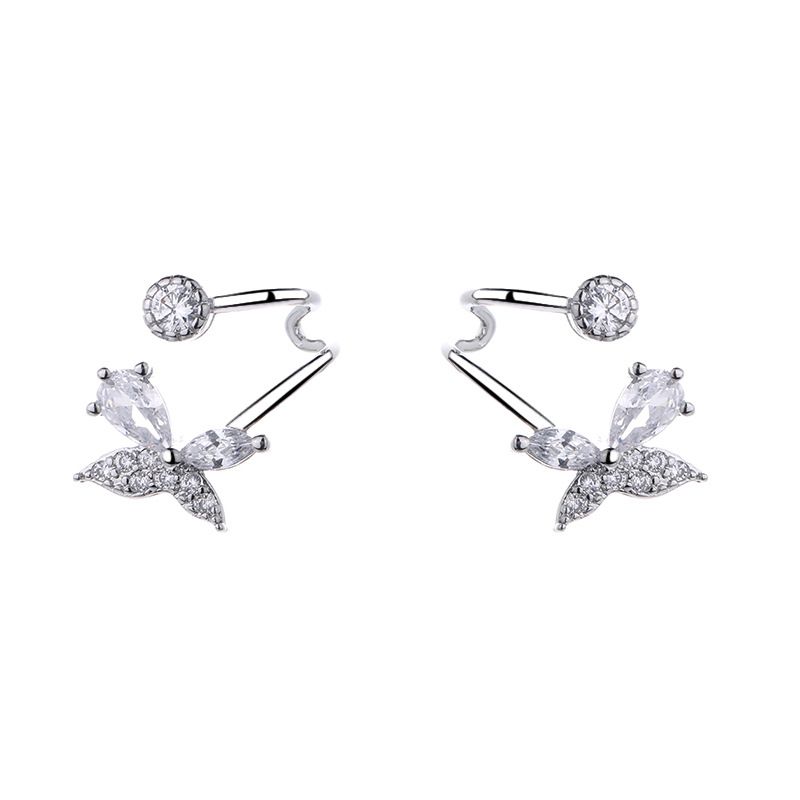 Sterling Sie VENUS Mode Blomma Zirkon Inläggning Fjärils Örhängen Dam U-formade Örhängen Personliga_voghion.com