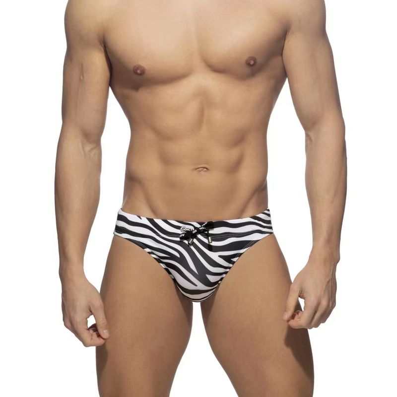 2022 New Men's Triangle with Zebra Pattern, Low Waist, Sexy, Can be Put in Cup Tie Up, Quick Drying Swimming Pants,_voghion.com