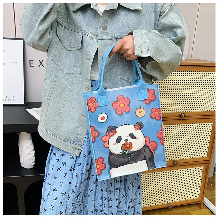 Sac à main de grande capacité pour femmes, fourre-tout de Shopping avec motif de dessin animé, fourre-tout en feutre épais, nouvelle collection 2024_voghion.com