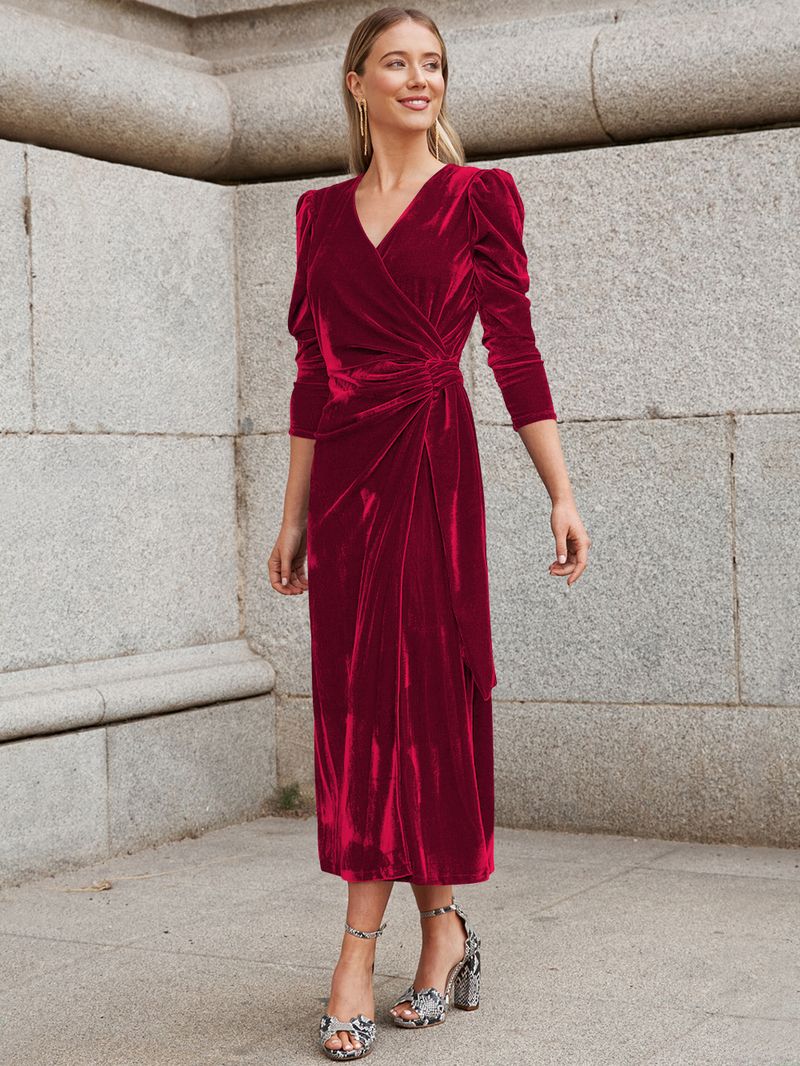 Women's Clothing  Dress temperament elegant slimming skirt lace-up long sleeve dress_voghion.com