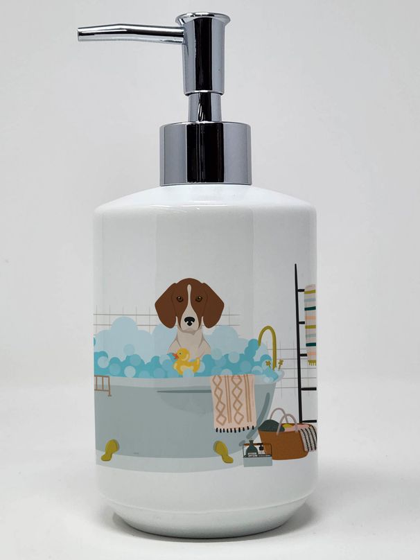 Red Piebald Dachshund Ceramic Soap Dispenser Hand Soap Dispenser Pump Bottles for Bathroom Kitchen, Empty Refillable Liquid Soap Container_voghion.com